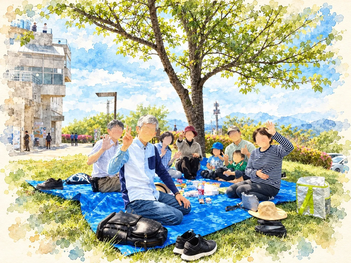Friends sharing a picnic beneath a tree